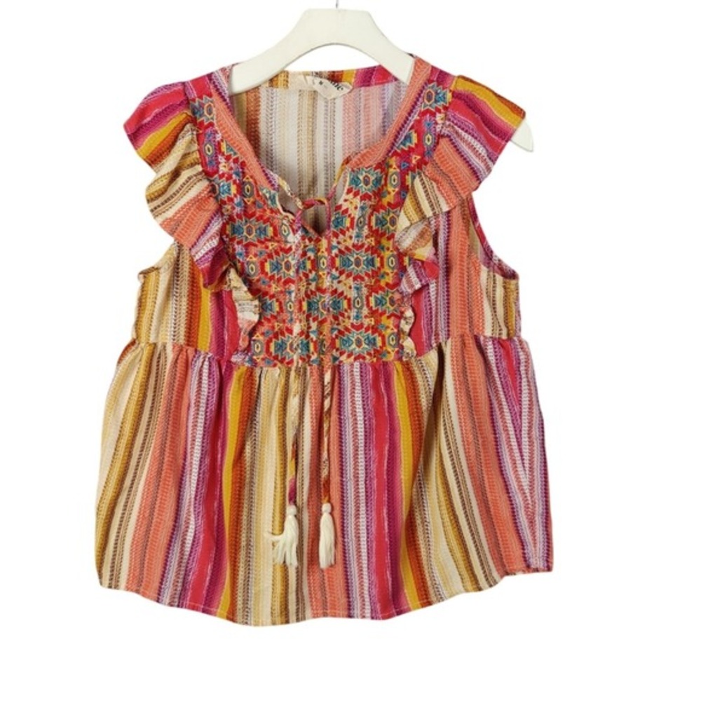 Savanna Jane Womens Folk Ethnic Southwestern Tribal Peplum Top M Embroidered